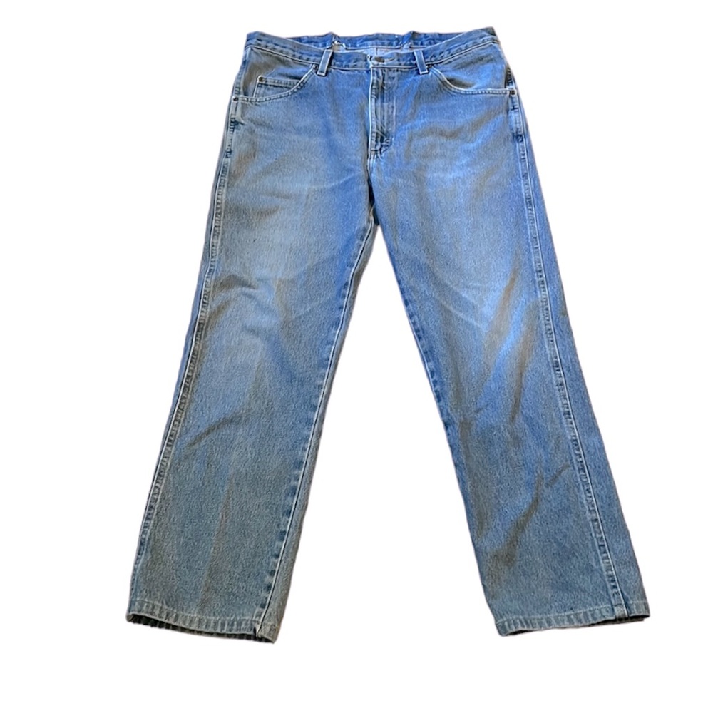 WRANGLER MENS BOOTCUT 100% COTTON DENIM JEANS BLUE SIZE 34